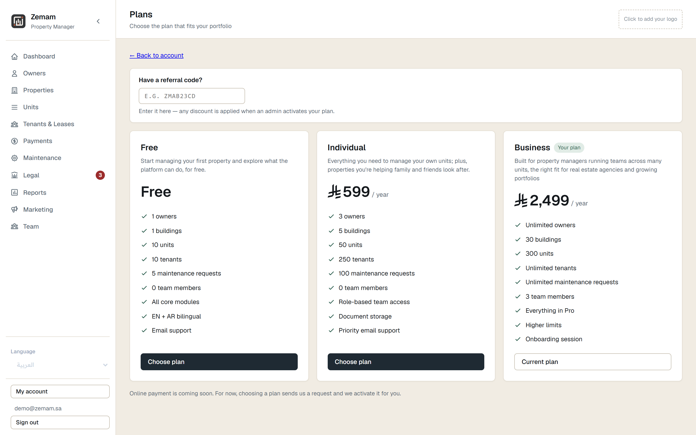 Account and plan — Change your plan