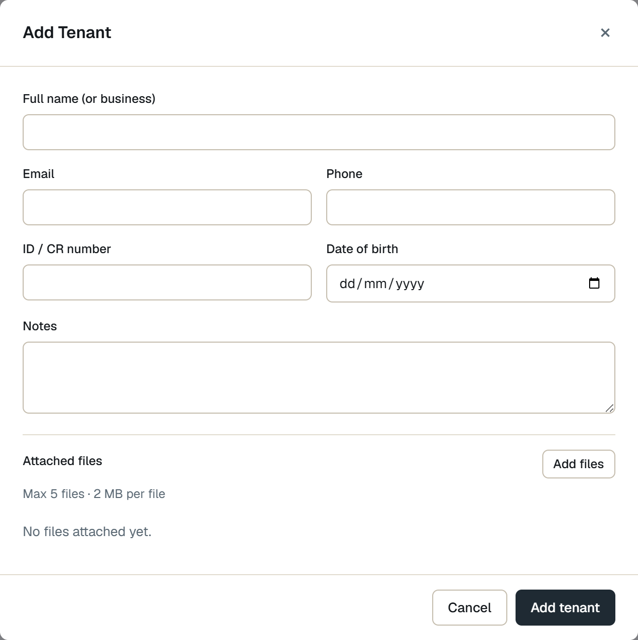 Tenants — Add a tenant