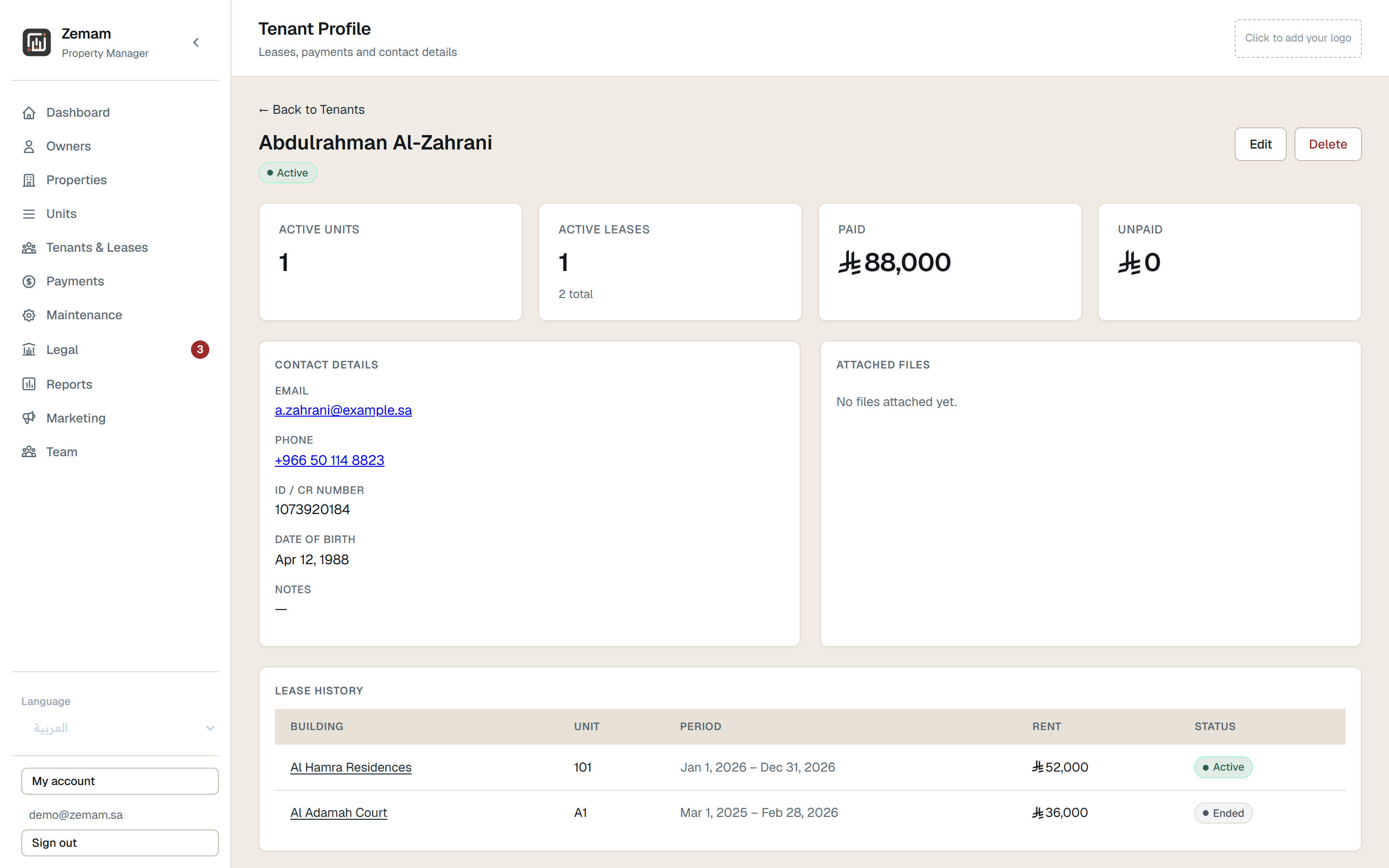 Tenants — Tenant profile