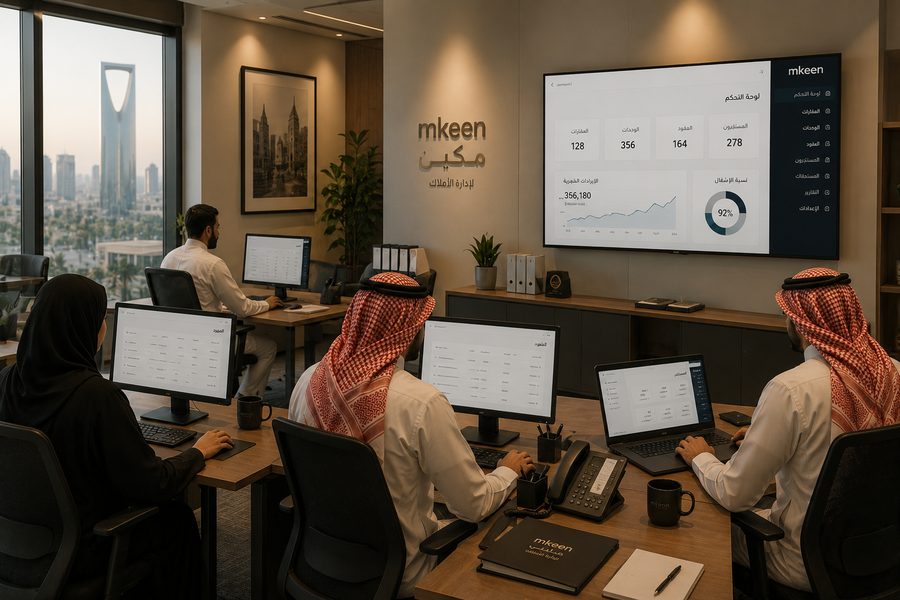 A real-estate office team working together in a shared system